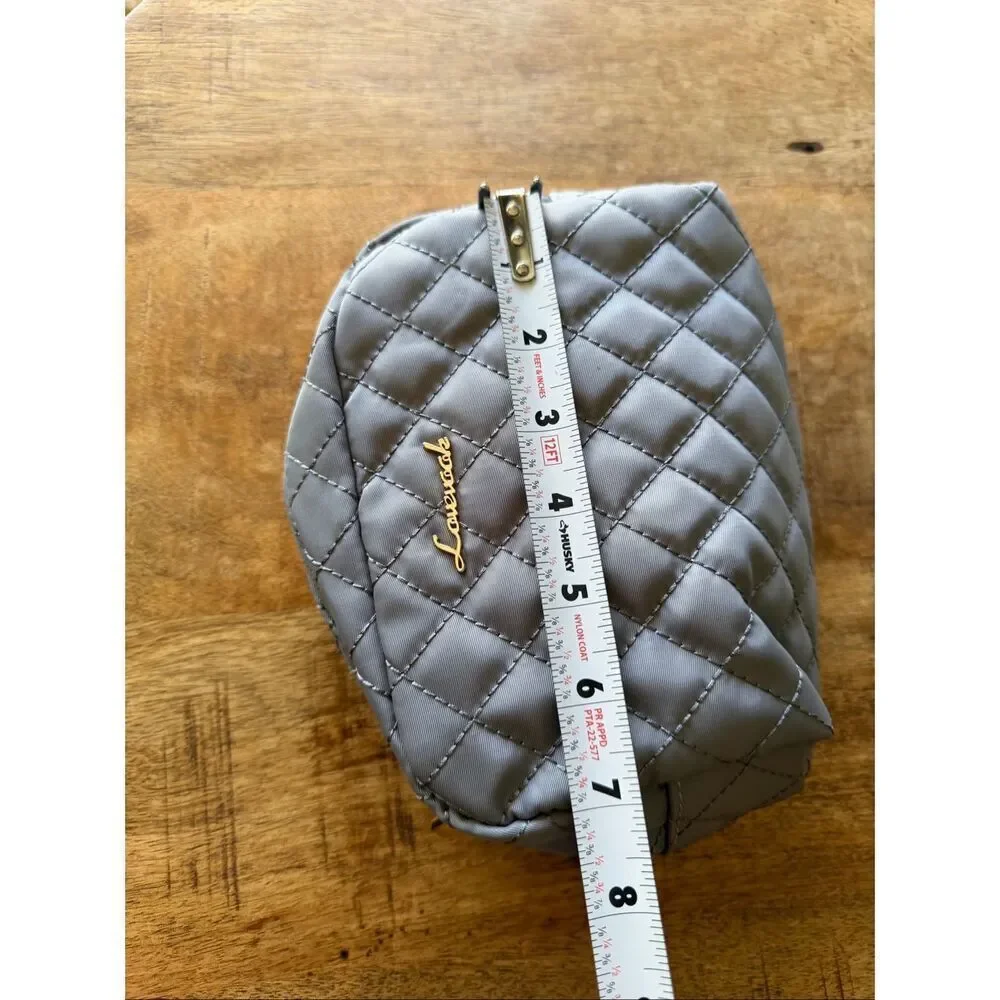 LOVEVOOK Quilted Cosmetic Makeup Bag Grey Nylon Travel Pouch Gold Hardware